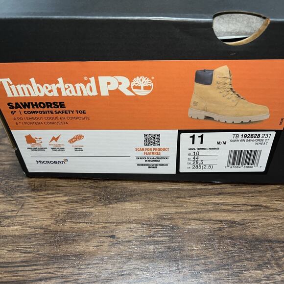 Timberland PRO Sawhorse 6" Wheat Boots Men’s Size 11 Composite Safety Toe - Picture 4 of 8